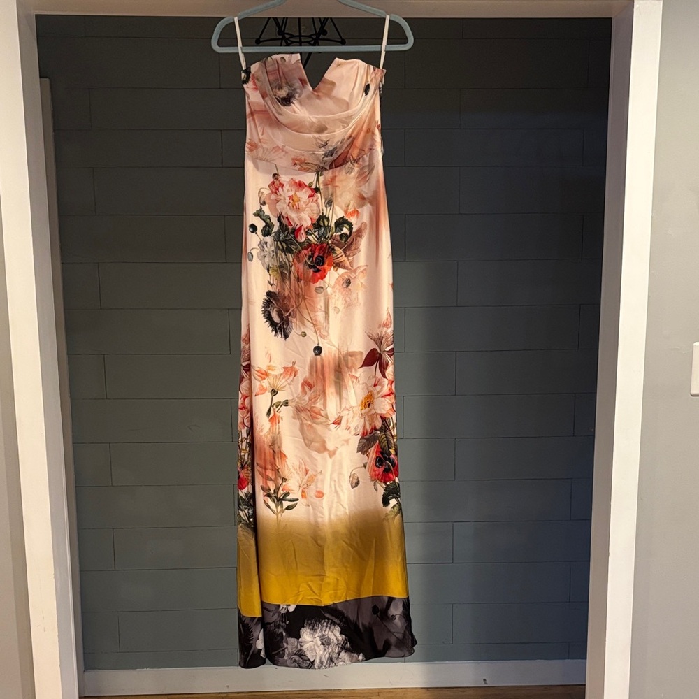 Ted Baker Strapless‎ Floral Dress in Cream, Yellow, and Black